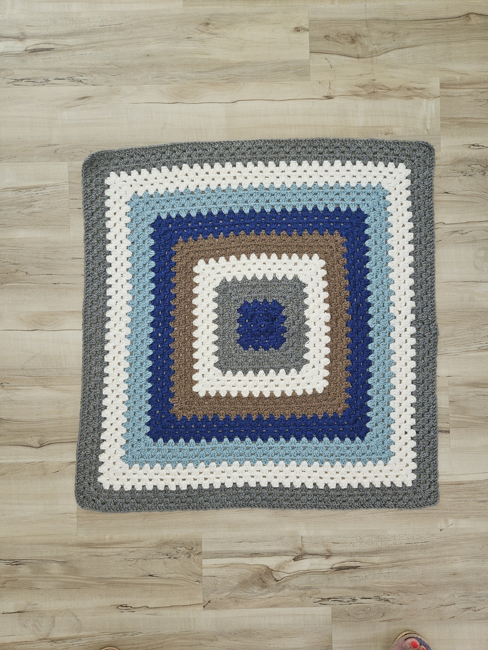 Handmade Crochet Granny Square Afghan Blanket Throw Navy Blue Neutral 34x34